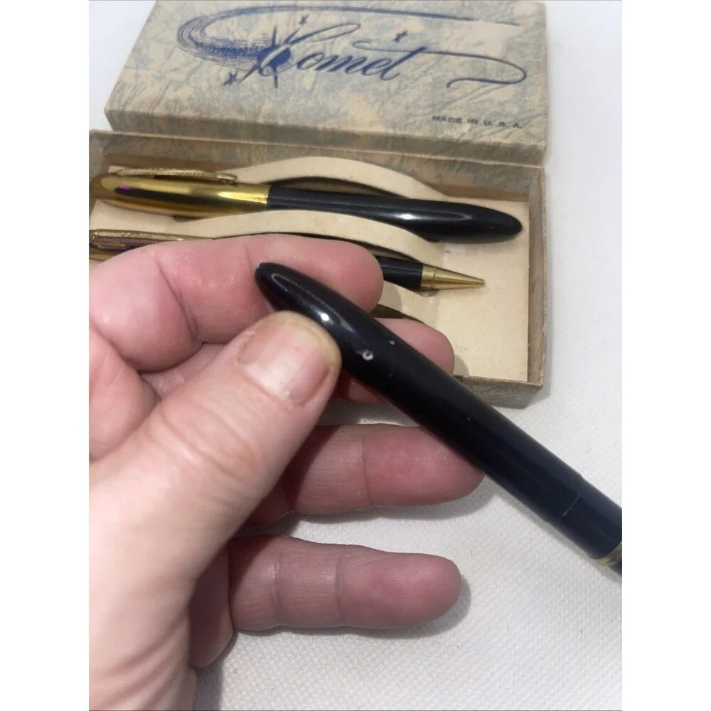 Vintage Comet Fountain Pen 14kt gold Fine nib, Pencil & Pen Set in Box